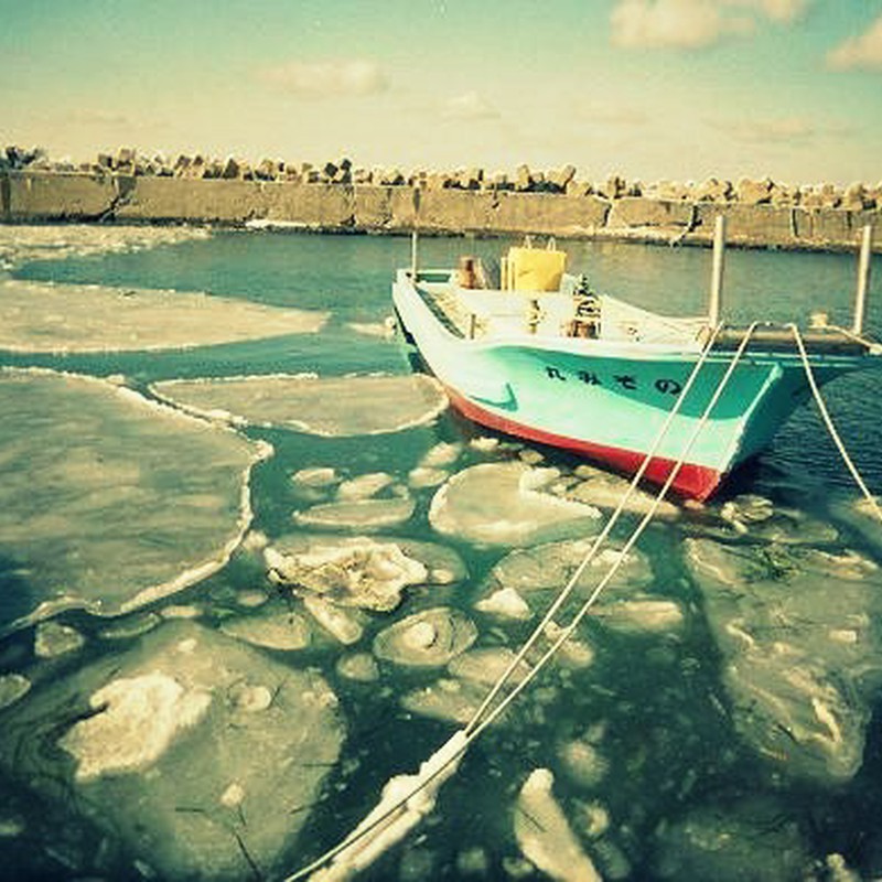 凍て付く根室港