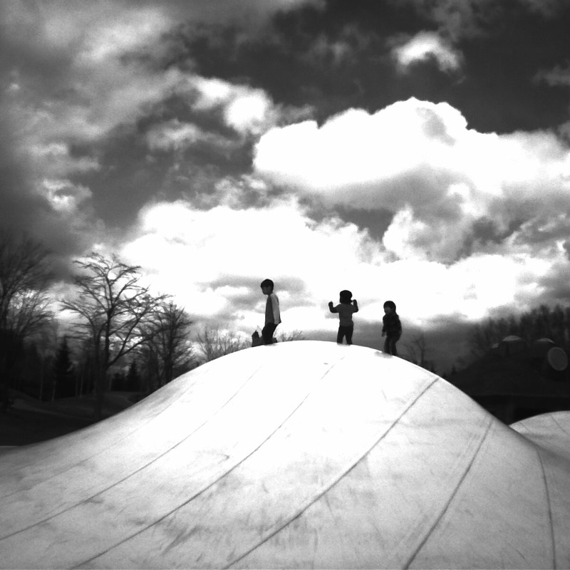 子ども達は空に向かって