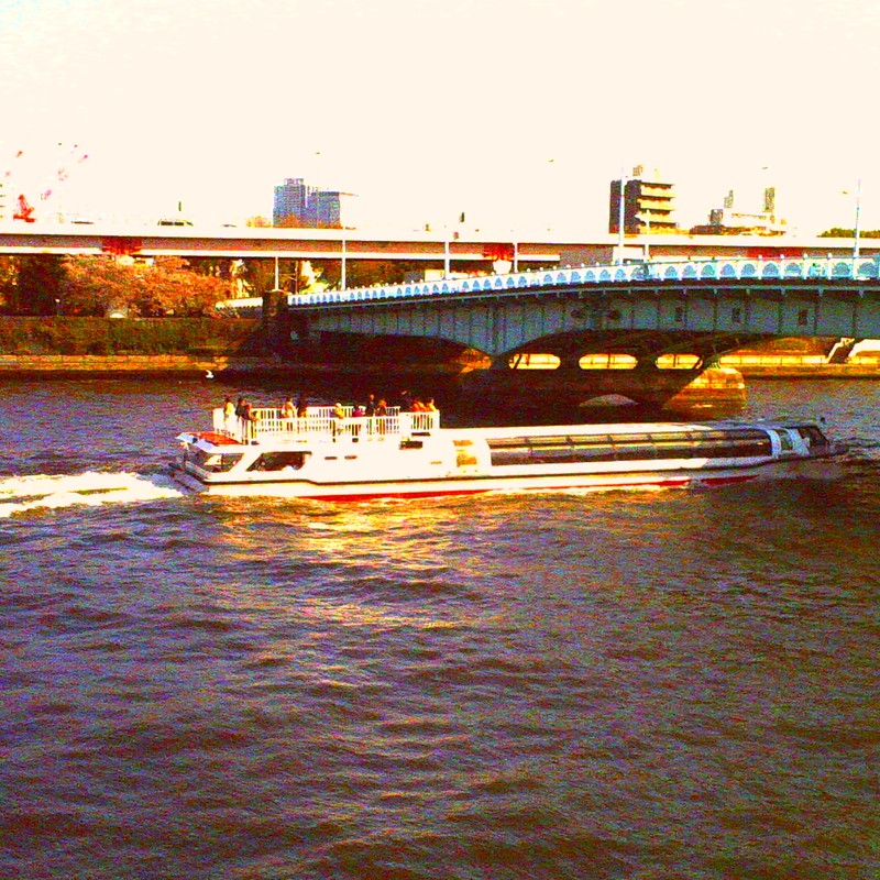 隅田川、言問橋と水上バス、そして桜