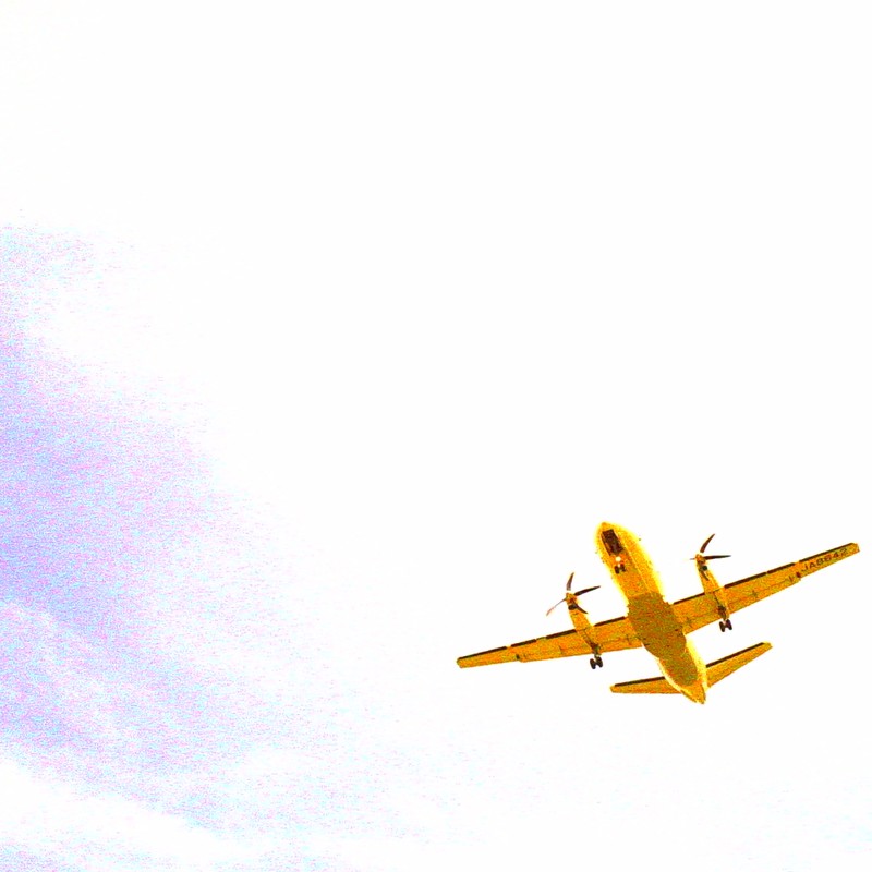 a golden aeroplane in sunny summer day