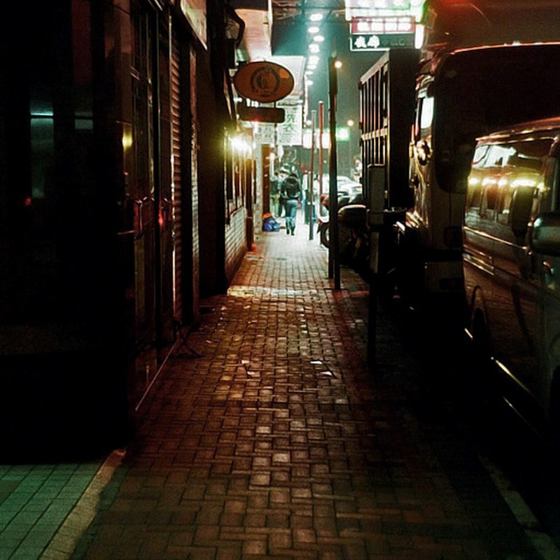 Sidewalk in the dark city