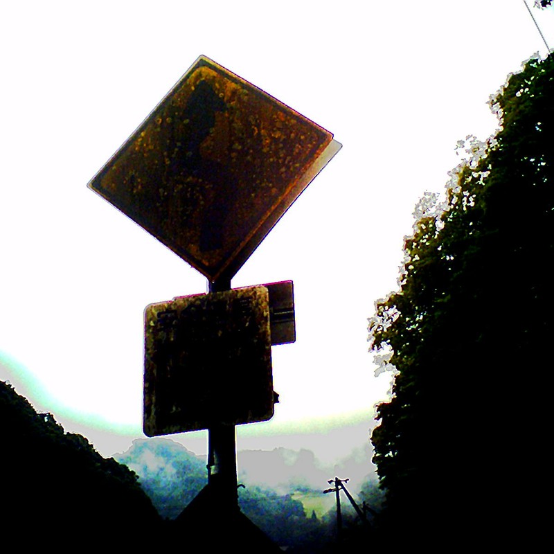 山奥にあった錆びすぎた標識