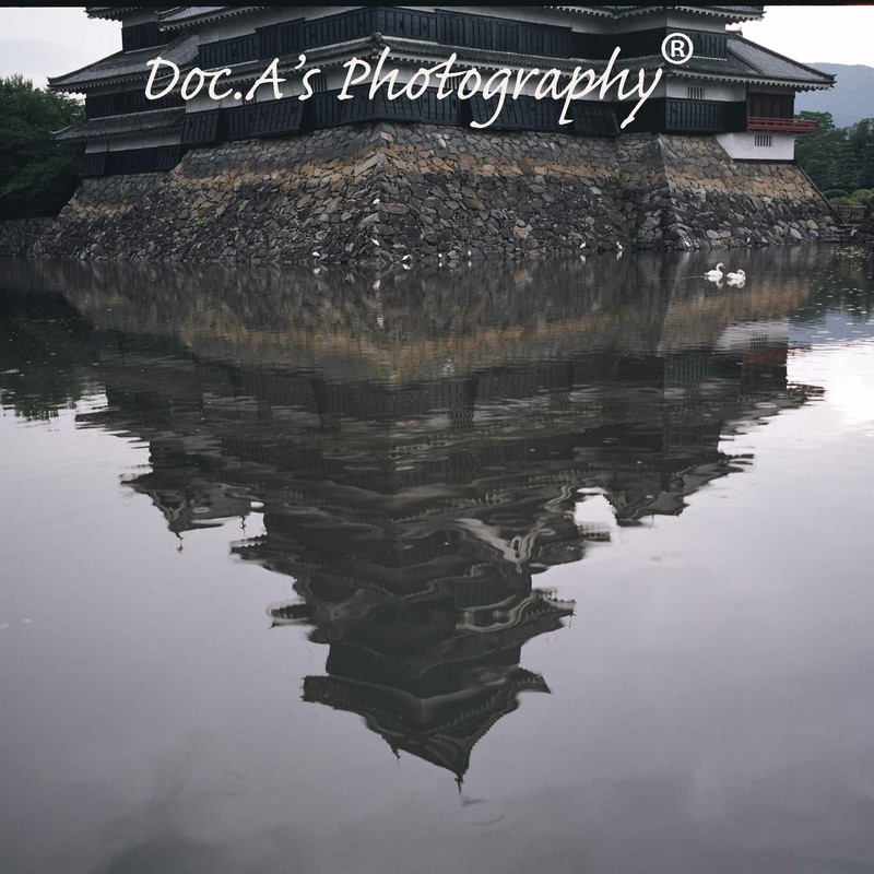 水彫りに映った松本城