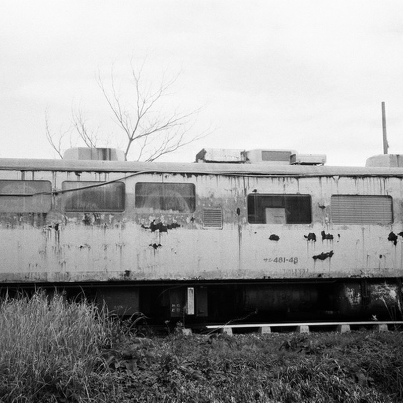 庭の廃列車。