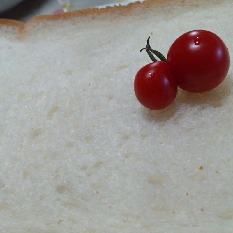 食パンの上にミニミニトマト