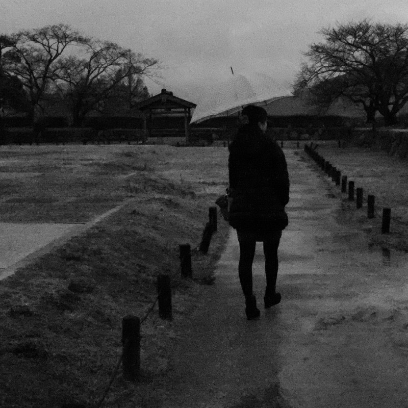 雨の城跡を歩く